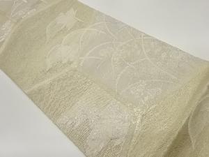  紗 亀甲に草花模様織出し袋帯